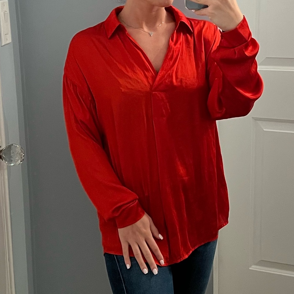 Lush Red/Orange Long Sleeve Blouse